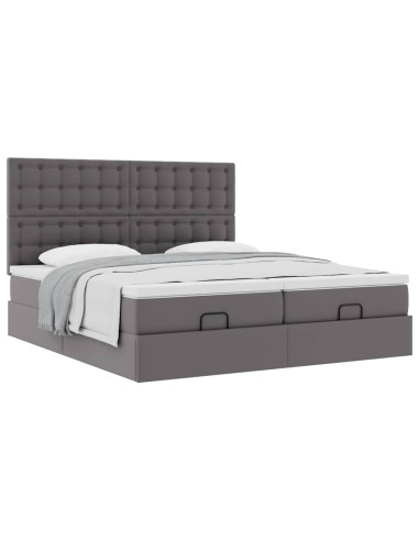 Struttura Letto Pouf con Materassi Grigio 200x200 cm Similpelle
