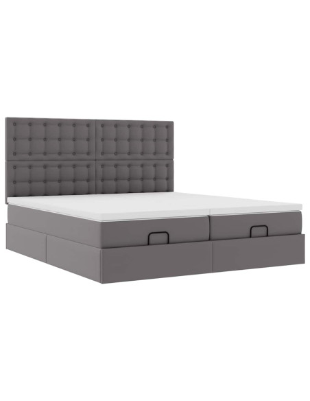 Struttura Letto Pouf con Materassi Grigio 200x200 cm Similpelle