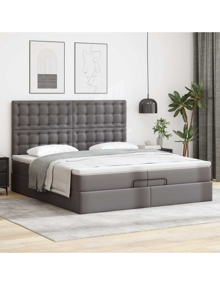 Struttura Letto Pouf con Materassi Grigio 200x200 cm Similpelle