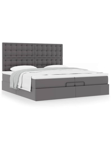 Struttura Letto Pouf con Materassi Grigio 200x200 cm Similpelle