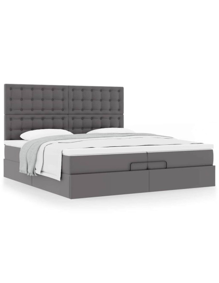 Struttura Letto Pouf con Materassi Grigio 200x200 cm Similpelle