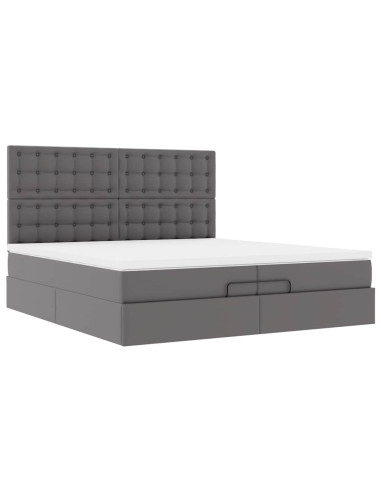 Struttura Letto Pouf con Materassi Grigio 200x200 cm Similpelle