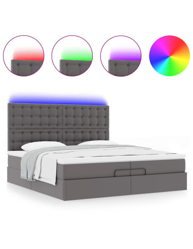 Struttura Letto Pouf con Materassi Grigio 200x200 cm Similpelle