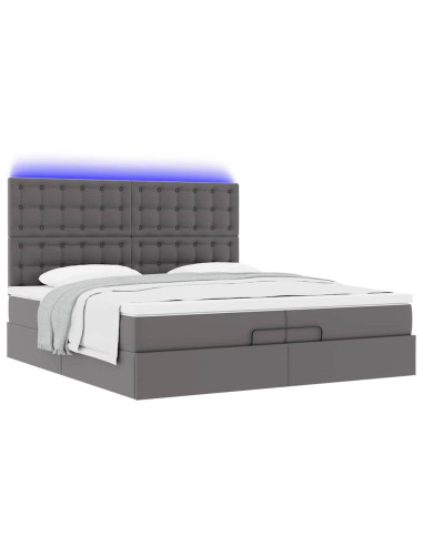 Struttura Letto Pouf con Materassi Grigio 200x200 cm Similpelle