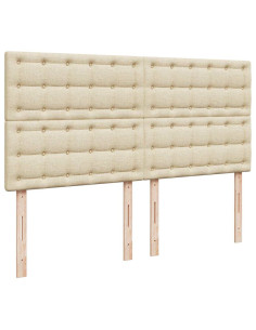 Struttura Letto Pouf con Materassi Crema 200x200 cm in Tessuto