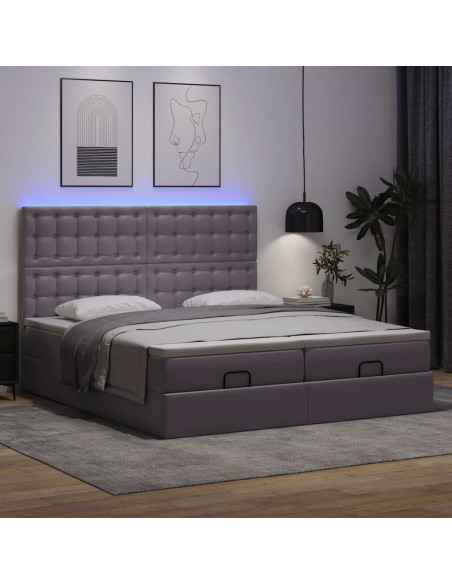 Struttura Letto Pouf con Materassi Grigio 200x200 cm Similpelle