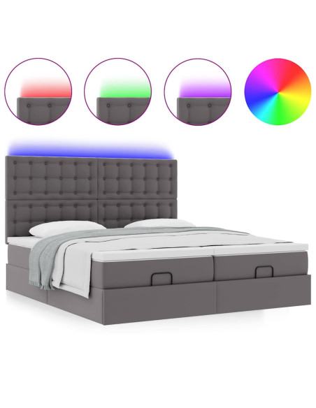 Struttura Letto Pouf con Materassi Grigio 200x200 cm Similpelle
