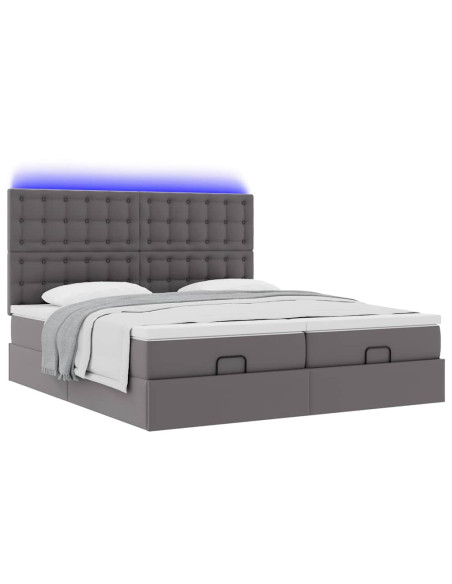 Struttura Letto Pouf con Materassi Grigio 200x200 cm Similpelle