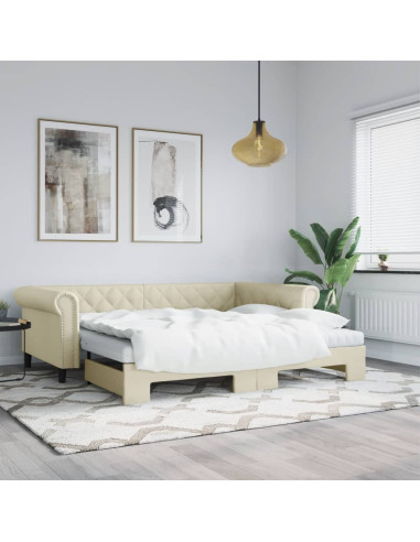 Divano Letto con Letto Estraibile Crema 90x200 cm in Similpelle