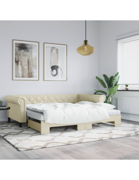 Divano Letto con Letto Estraibile Crema 90x200 cm in Similpelle