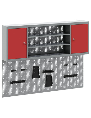 Set di armadi per attrezzi con lo scaffale 4 pz Rosso