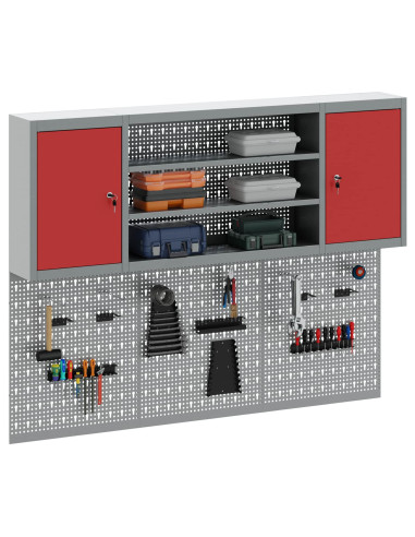 Set di armadi per attrezzi con lo scaffale 4 pz Rosso