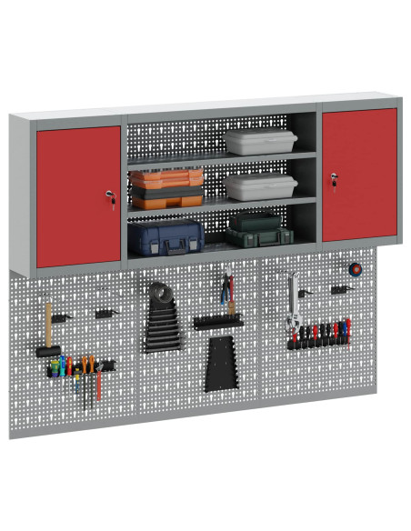 Set di armadi per attrezzi con lo scaffale 4 pz Rosso