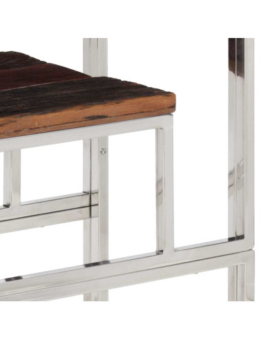 Tavolo Consolle Argento Acciaio Inox e Traverse Legno Massello