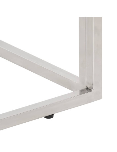Tavolo Consolle Argento Acciaio Inox e Traverse Legno Massello