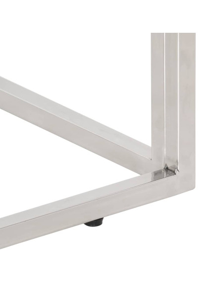 Tavolo Consolle Argento Acciaio Inox e Traverse Legno Massello