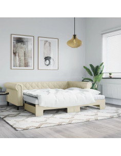 Divano Letto Estraibile con Materassi Crema 90x200cm Similpelle