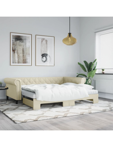 Divano Letto Estraibile con Materassi Crema 90x200cm Similpelle