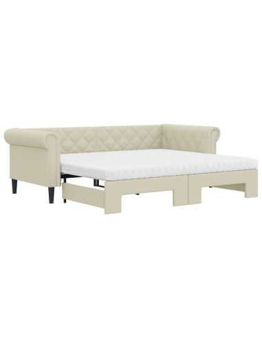 Divano Letto Estraibile con Materassi Crema 90x200cm Similpelle