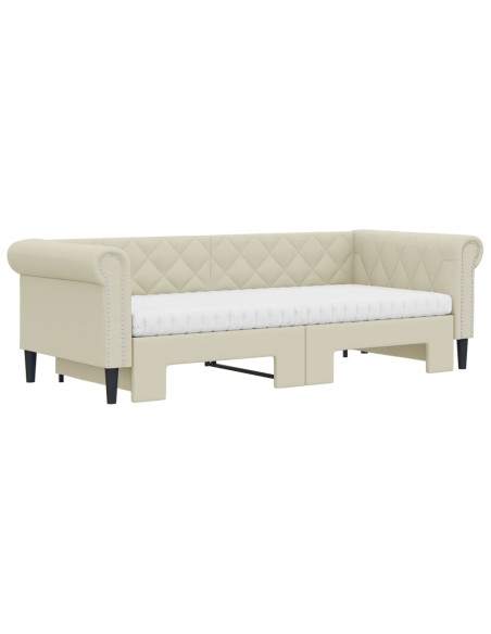 Divano Letto Estraibile con Materassi Crema 90x200cm Similpelle