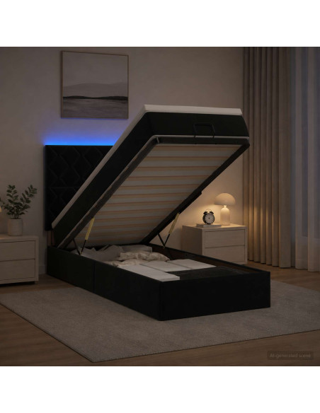 Letto Ottomano con Materasso e LED Nero 90 x 190 cm Velluto