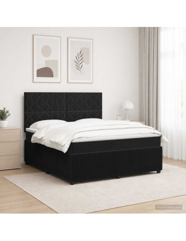 Letto Box Spring LED con Materasso Nero 180 x 200 cm Velluto