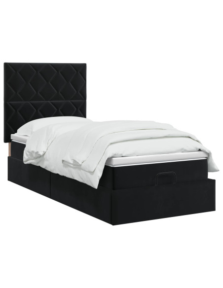 Letto ottomano con materasso Nero 90 x 190 cm Velluto