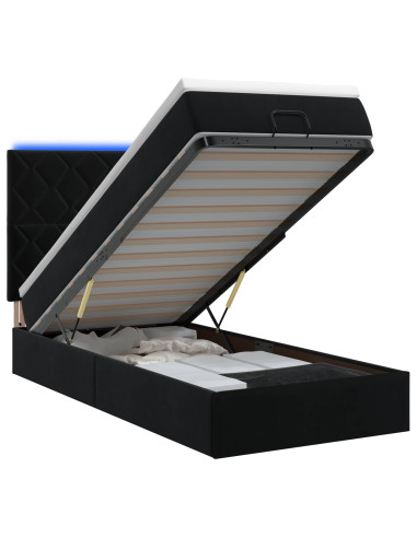 Letto Ottomano con Materasso e LED Nero 90 x 190 cm Velluto