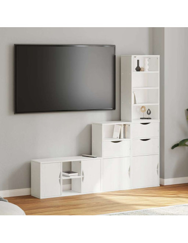 Mobile TV 4 pz con Contenitore ODDA Bianco in Legno di Pino