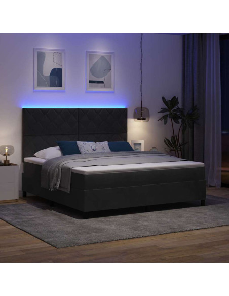 Letto a Sorgente LED con testiera Nero 180 x 200 cm Velluto