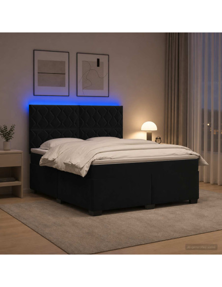 Letto box spring con materasso Nero 180 x 200 cm Velluto