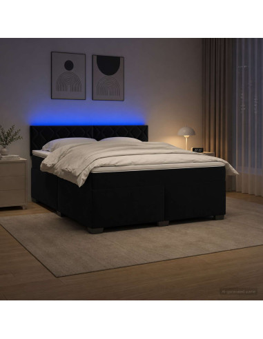 Letto con Box Spring, Materasso e LED Nero 180 x 200 cm Velluto