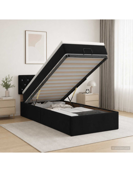 Letto Ottomano con Materasso e LED Nero 90 x 190 cm Velluto