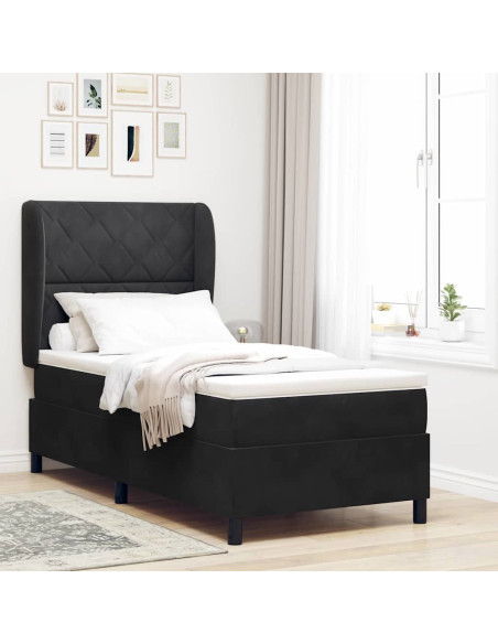 Letto a molle con testiera Nero 190 x 90 cm Velluto
