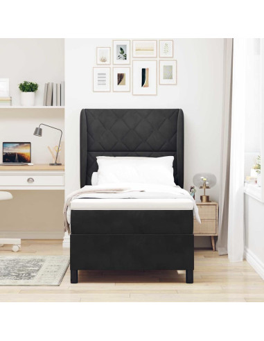 Letto a molle con testiera Nero 190 x 90 cm Velluto