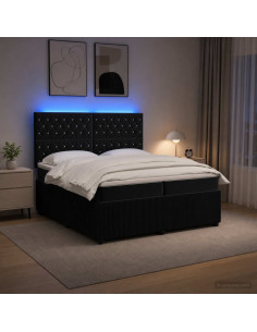 Letto Box Spring LED con Materasso Nero 200 x 200 cm Velluto