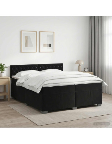 Letto box spring con materasso Nero 200 x 200 cm Velluto