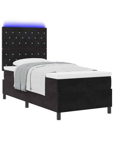 Letto a Sorgente LED con materasso Nero 90 x 190 cm Tessuto