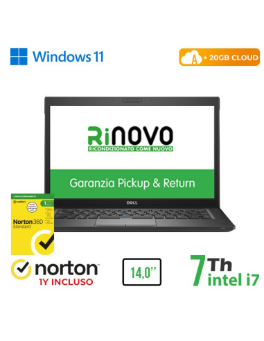 RINOVO NB DELL Latitude E7480 i7-7X00U DDR4 8GB SSD 256GB 14" W11P CLOUD20GB Grade A 1Y Warranty 3 M