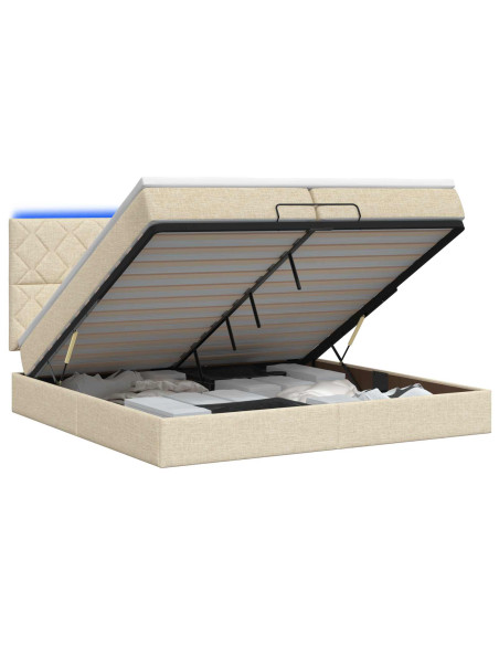 Letto Ottomano con Materasso e LED Crema 200 x 200 cm Tessuto