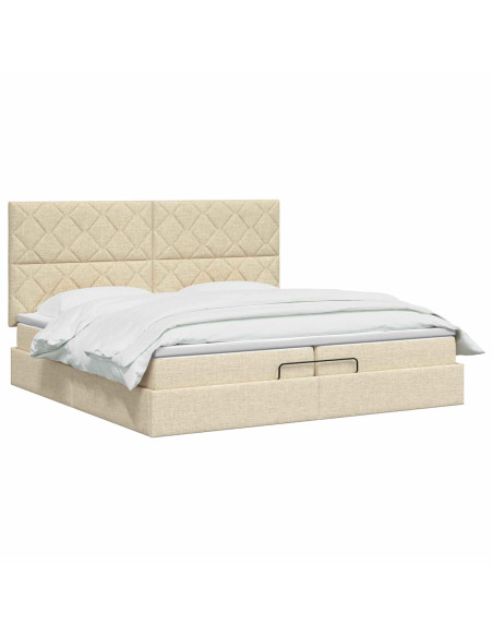 Letto Ottomano con Materasso e LED Crema 200 x 200 cm Tessuto