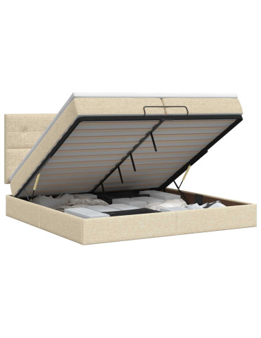 Letto ottomano con materasso Crema 200 x 200 cm Tessuto