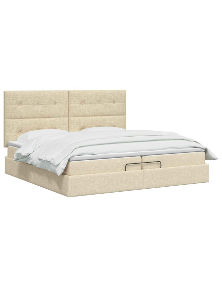 Letto ottomano con materasso Crema 200 x 200 cm Tessuto