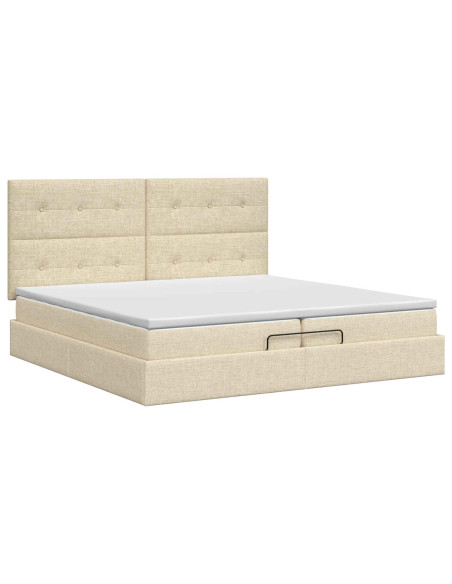 Letto ottomano con materasso Crema 200 x 200 cm Tessuto