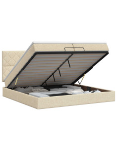 Letto ottomano con materasso Crema 200 x 200 cm Tessuto
