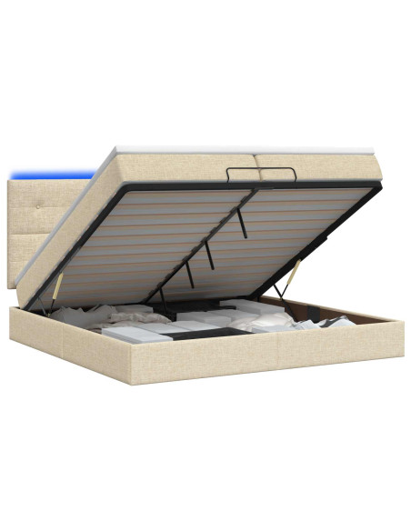 Letto Ottomano con Materasso e LED Crema 200 x 200 cm Tessuto