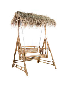 Dondolo da Giardino 2 Posti Cuscini Foglie di Palma 202cm Bambù