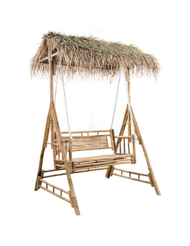 Dondolo da Giardino 2 Posti Cuscini Foglie di Palma 202cm Bambù