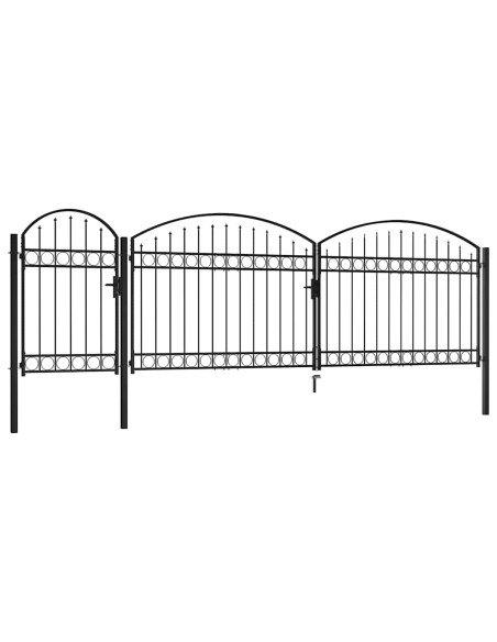 Cancello per recinzione da giardino ASSEN con parte superiore ad arco in acciaio 1,25x5 m Nero