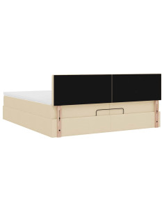 Struttura Letto Pouf con Materassi Crema 200x200 cm in Tessuto